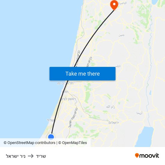 ניר ישראל to שריד map