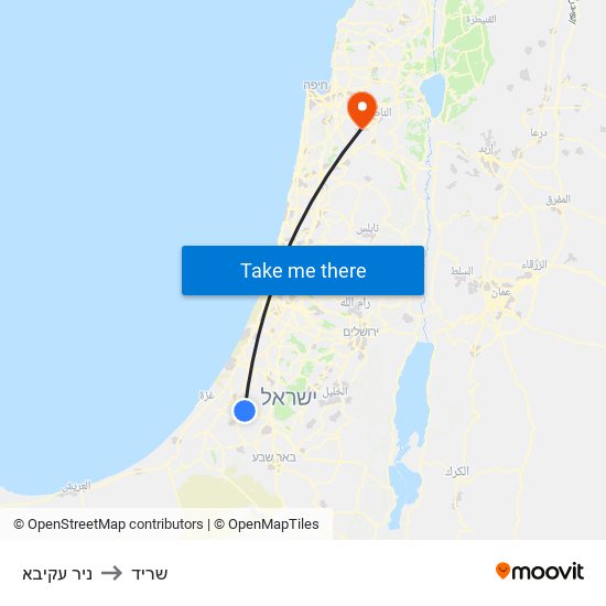 ניר עקיבא to שריד map