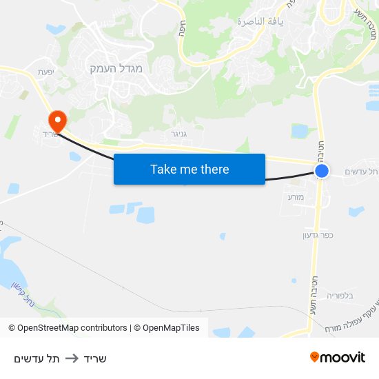 תל עדשים to שריד map