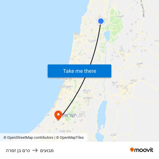 כרם בן זמרה to מבועים map