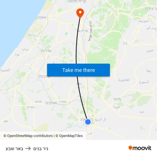 באר שבע to ניר בנים map