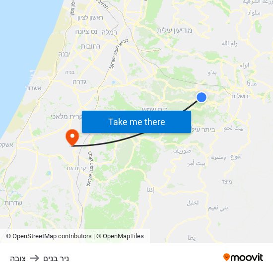 צובה to ניר בנים map