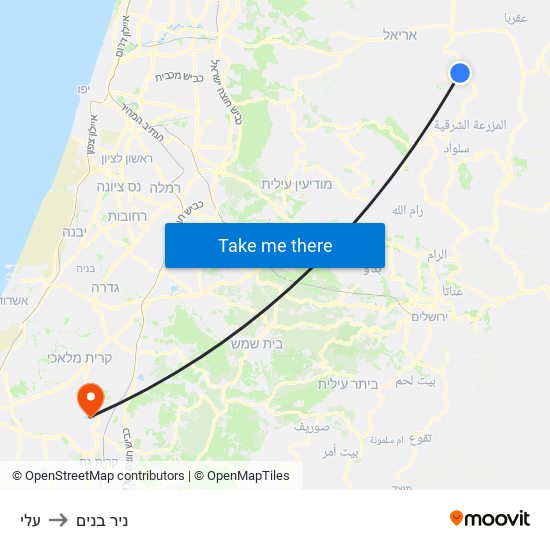 עלי to ניר בנים map