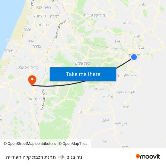 תחנת רכבת קלה העירייה to ניר בנים map