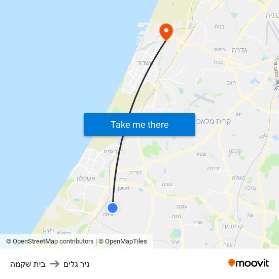 בית שקמה to ניר גלים map