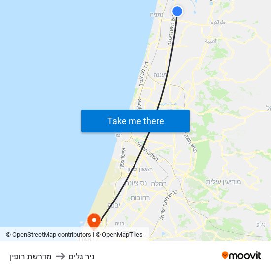 מדרשת רופין to ניר גלים map