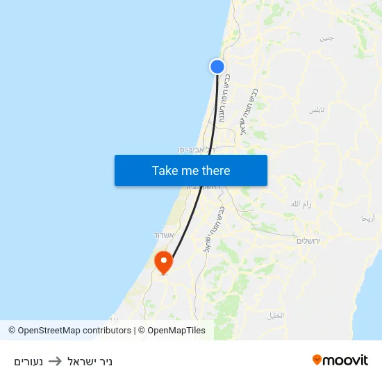 נעורים to ניר ישראל map