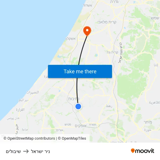 שיבולים to ניר ישראל map
