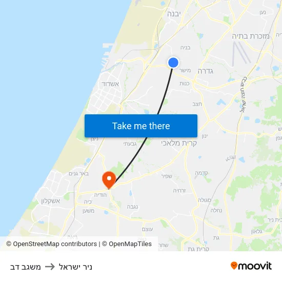 משגב דב to ניר ישראל map