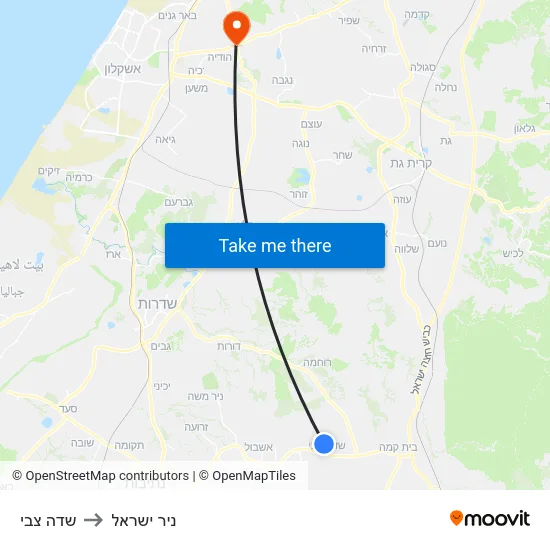 שדה צבי to ניר ישראל map