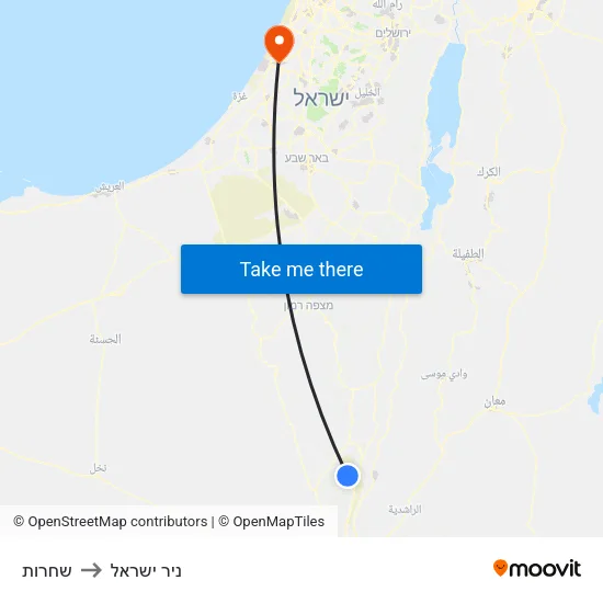 שחרות to ניר ישראל map