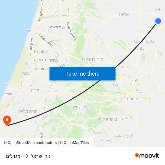 מגדלים to ניר ישראל map