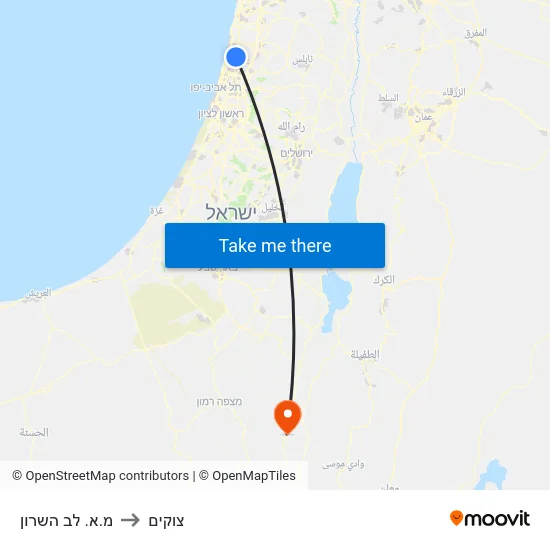 מ.א. לב השרון to צוקים map
