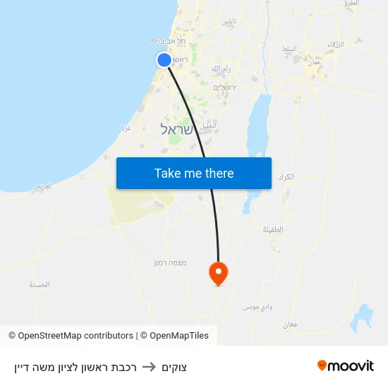 רכבת ראשון לציון משה דיין to צוקים map