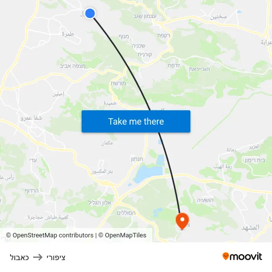 כאבול to ציפורי map