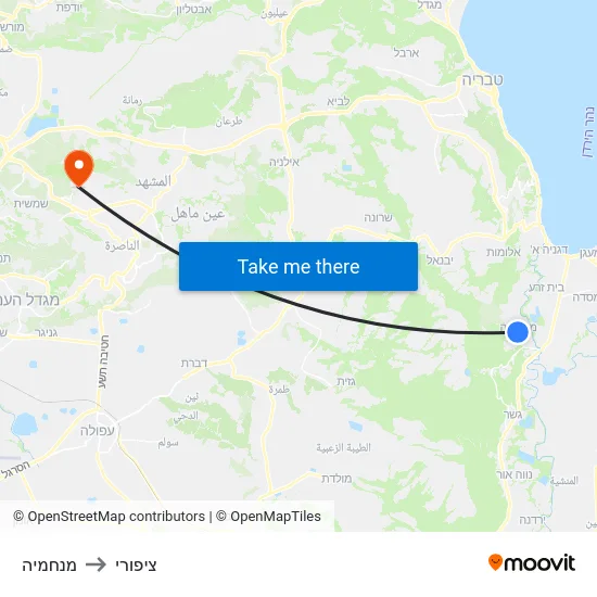 מנחמיה to ציפורי map