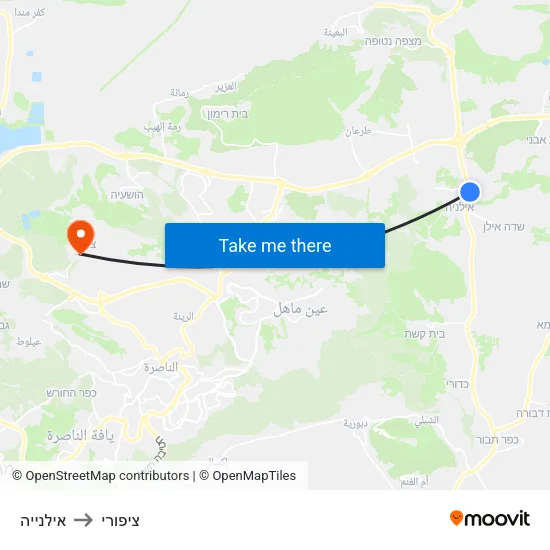 אילנייה to ציפורי map