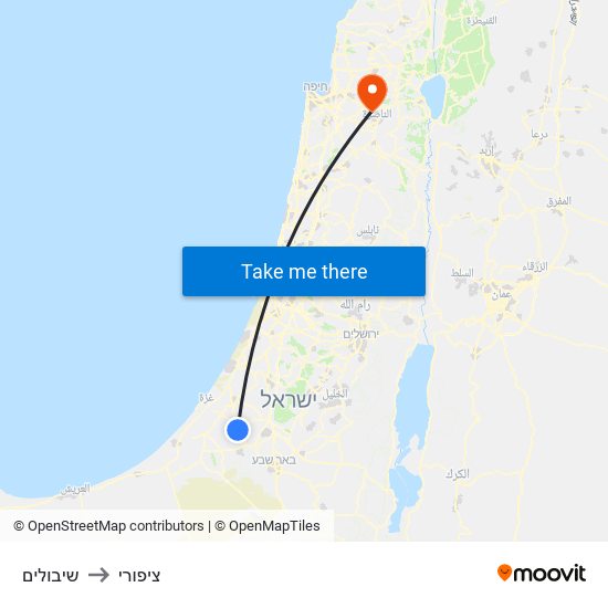 שיבולים to ציפורי map