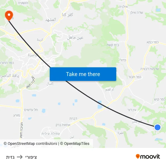 גזית to ציפורי map