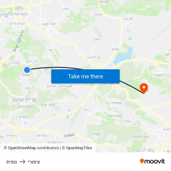 נופית to ציפורי map