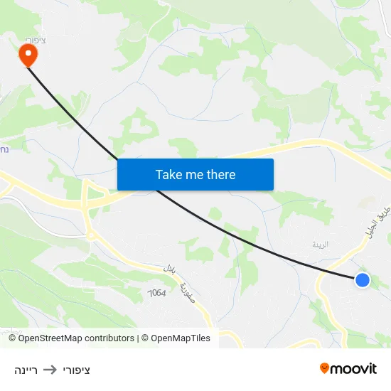 ריינה to ציפורי map