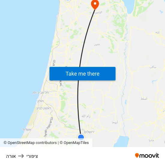 אורה to ציפורי map