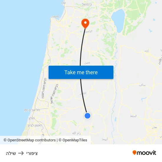שילה to ציפורי map