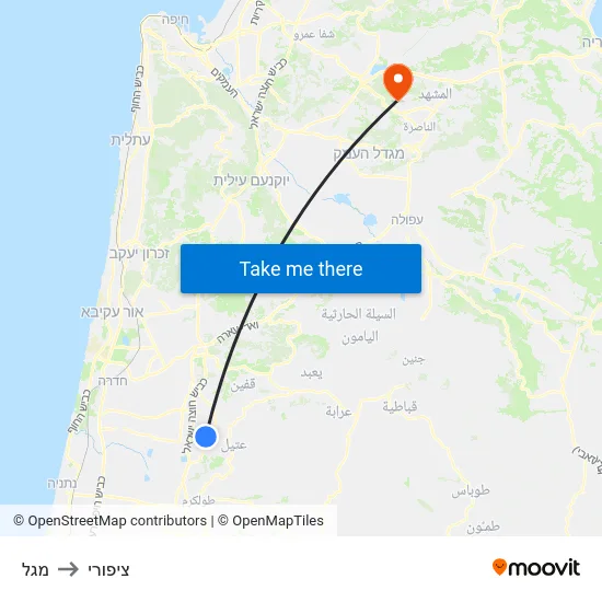 מגל to ציפורי map