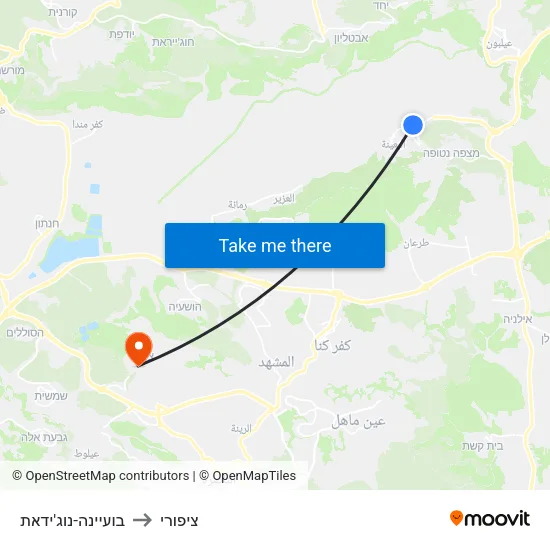 בועיינה-נוג'ידאת to ציפורי map
