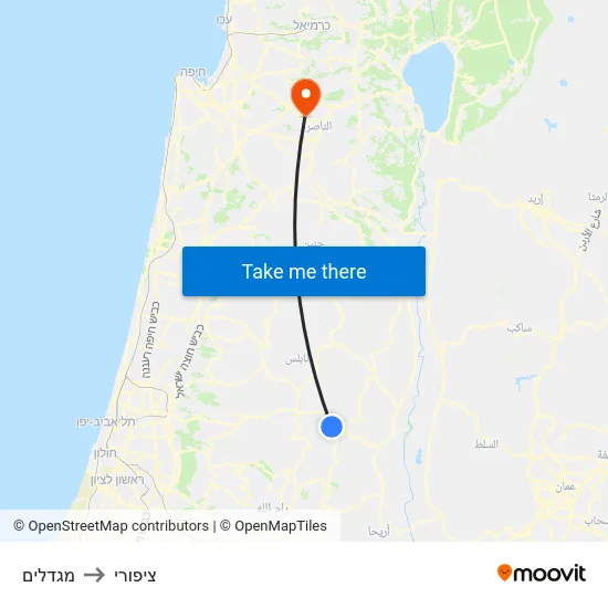 מגדלים to ציפורי map