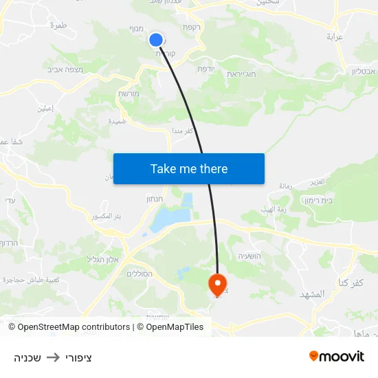 שכניה to ציפורי map