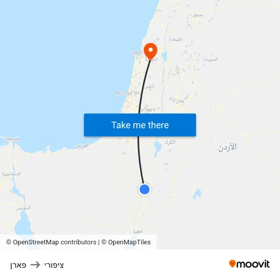פארן to ציפורי map