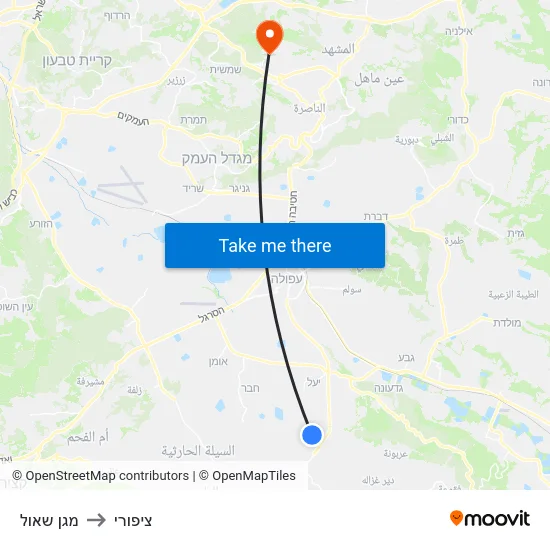 מגן שאול to ציפורי map