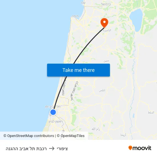 רכבת תל אביב ההגנה to ציפורי map