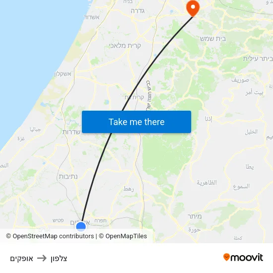 אופקים to צלפון map