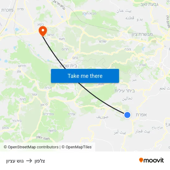 גוש עציון to צלפון map