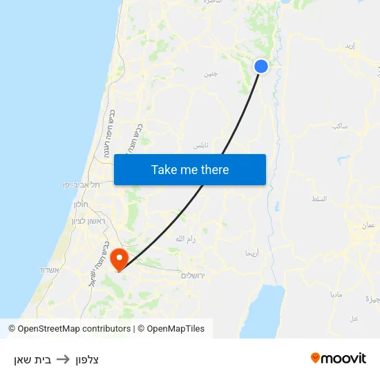 בית שאן to צלפון map