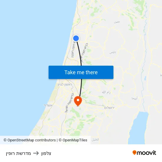 מדרשת רופין to צלפון map