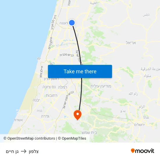 גן חיים to צלפון map
