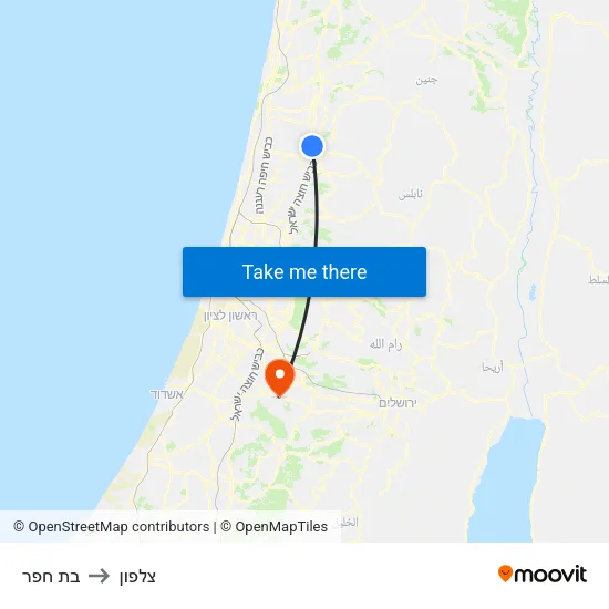 בת חפר to צלפון map