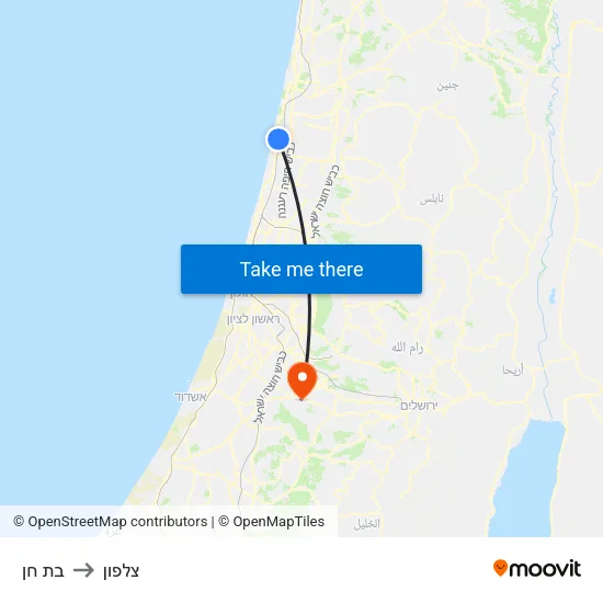 בת חן to צלפון map
