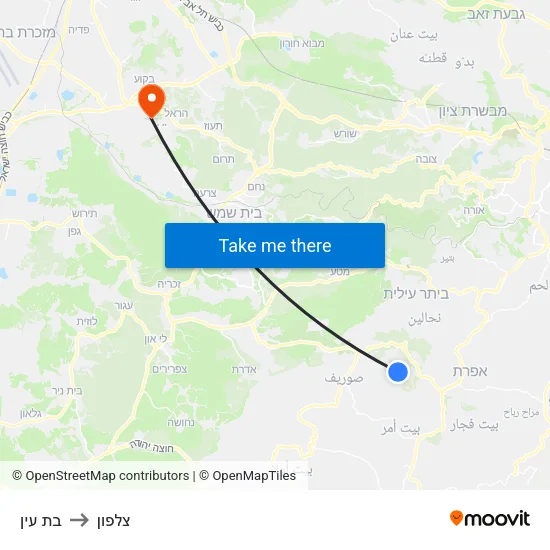 בת עין to צלפון map