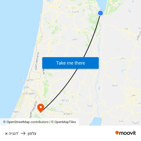דגניה א' to צלפון map