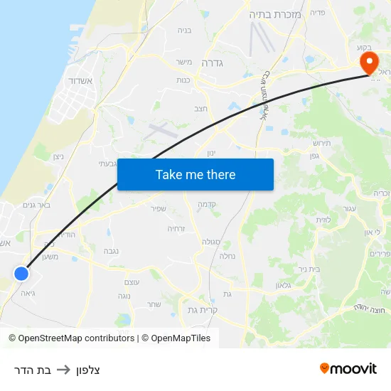 בת הדר to צלפון map