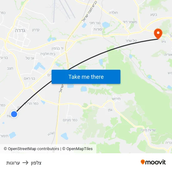 ערוגות to צלפון map