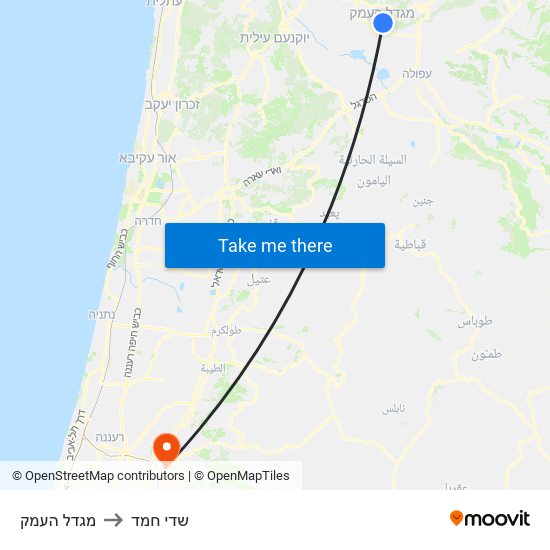 מגדל העמק to שדי חמד map