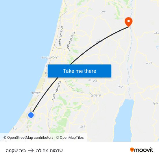 בית שקמה to שדמות מחולה map