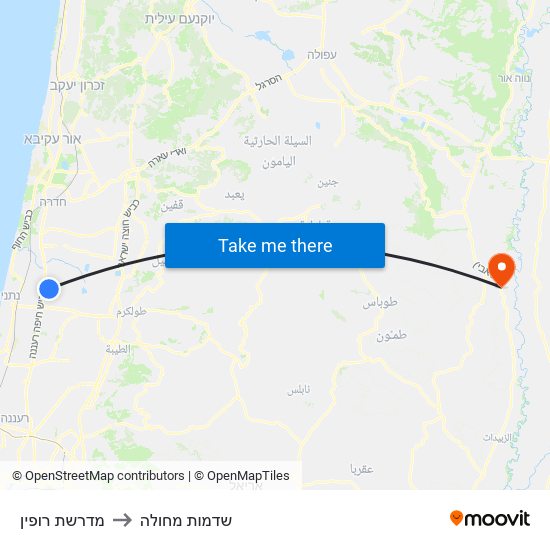 מדרשת רופין to שדמות מחולה map