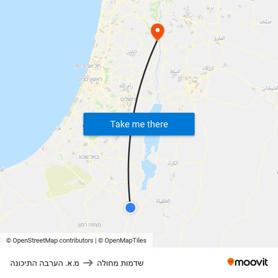 מ.א. הערבה התיכונה to שדמות מחולה map