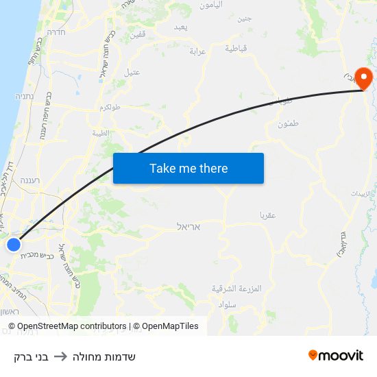 בני ברק to שדמות מחולה map